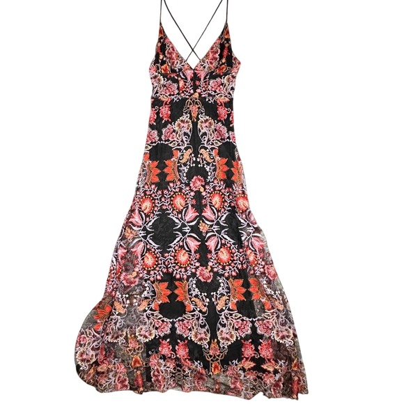 Free People Dresses & Skirts - Free People Rising Sun Maxi Dress Women's 6 Warm Embroidered Floral Strappy Boho